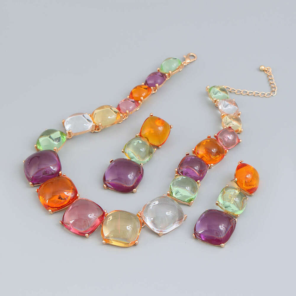 Earrings and Necklace Set Women's Square Alloy Resin Bohemian Ethnic Style Jewelry