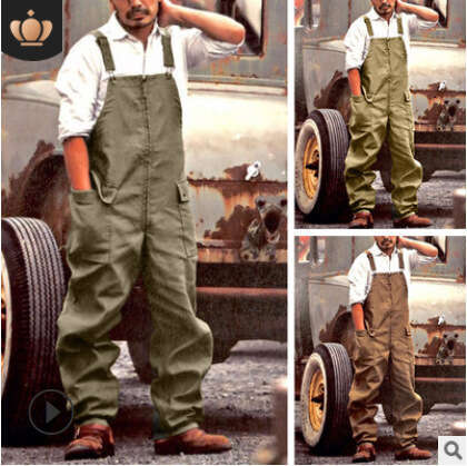 European And American New Four Season Solid Color Loose Straight Leg Workwear Casual Overalls