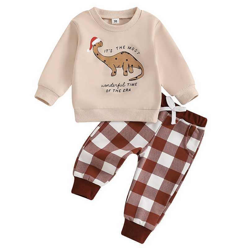 Baby girl boy Christmas set reindeer snowflake print long sleeved hooded sweatshirt with striped pants suitable for young children W241213