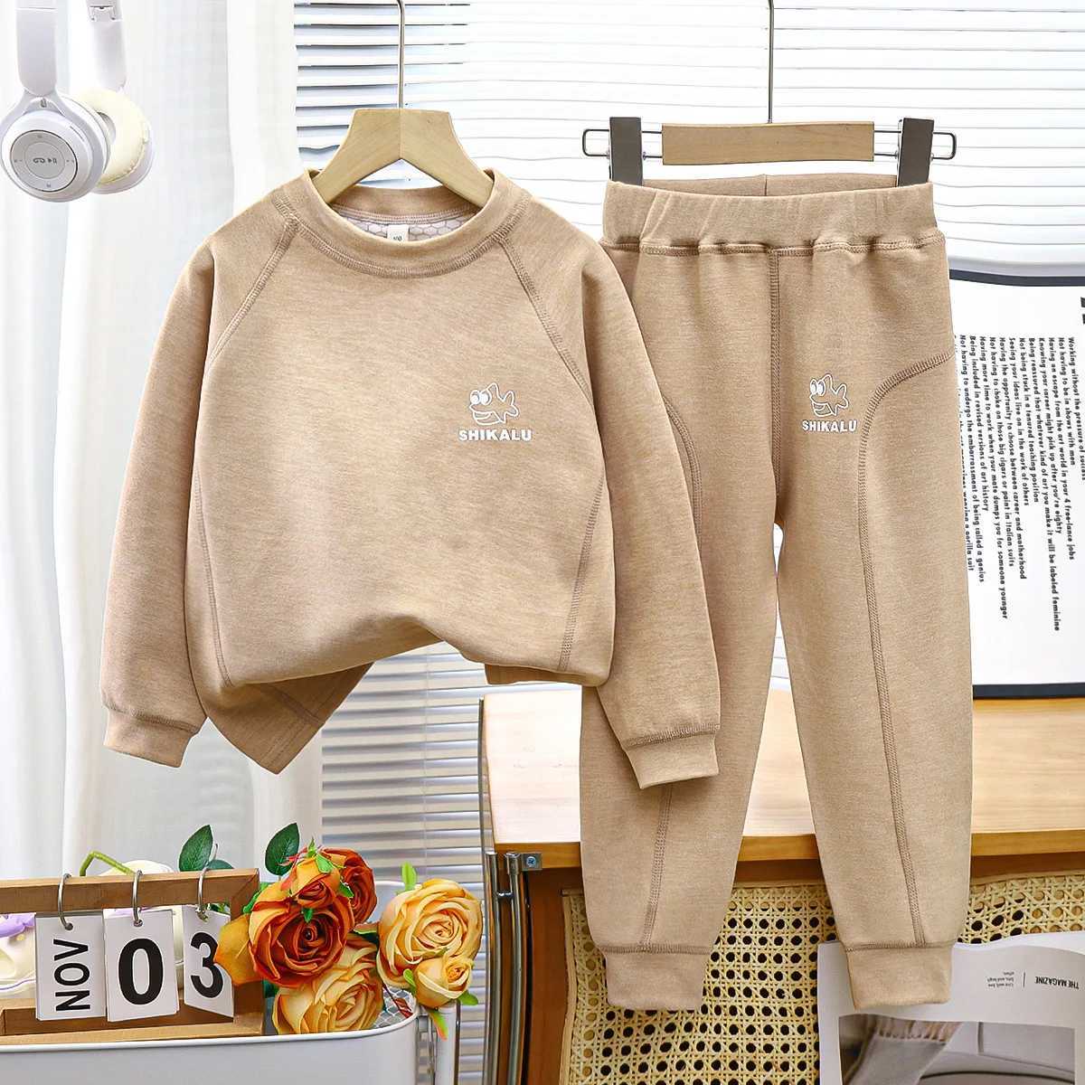 Autumn Children Boy 2PCS Sleepwear Set Cotton Cartoon Pattern Sportswear Set Solid Elastic Waist Baby Boy Tight jumpsuit Set W241213