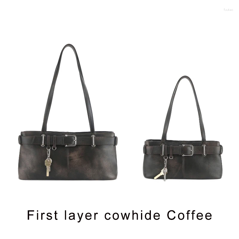 Vintage Leather Underarm hot with Drawstring & Key Buckle Punk Shoulder Bag for Women - High Street Style