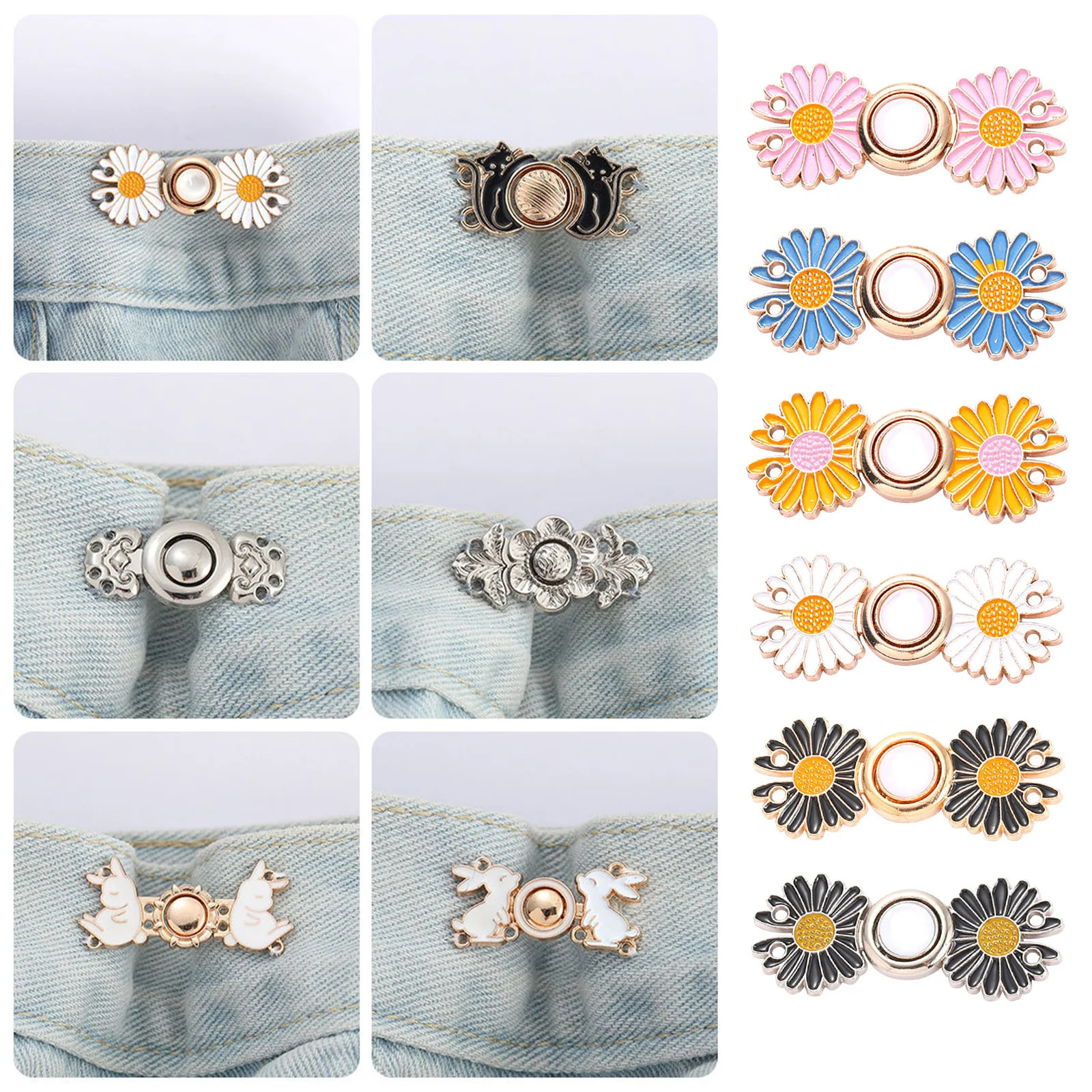 Daisy Flowers Alloy Pants Tight Waist Chest Buckle Pin Clip Adjustable Button Detachable 241210