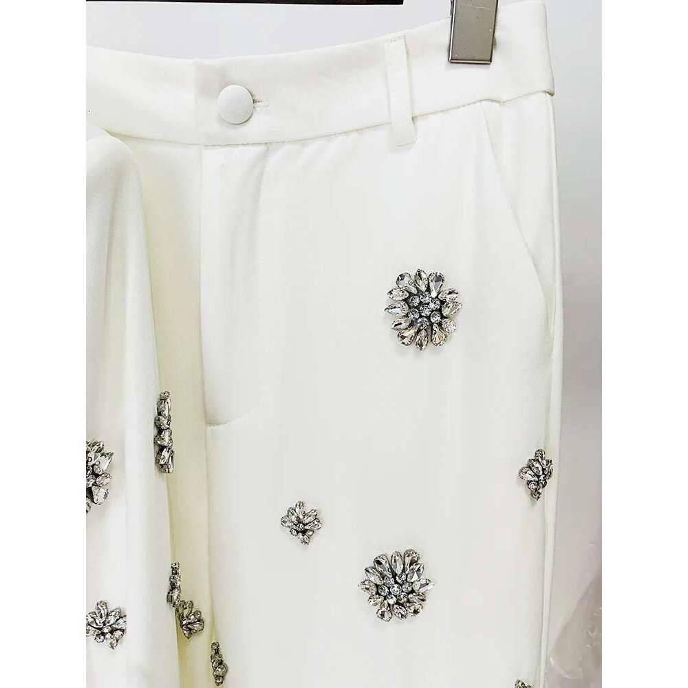 Ladies' Suit TOP QUALITY Newest Fashion Designer Set Women's Urious Rhie Dias Beaded Blazer Flare Pants Suit 2Pcs
