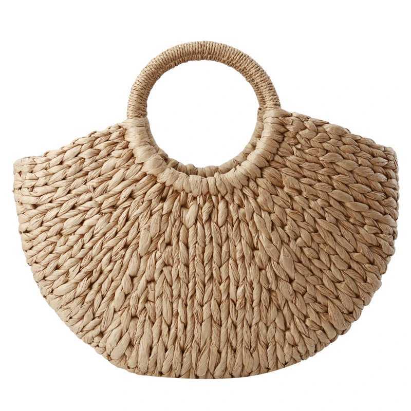 Wen Handbag Rattan Wicker Str Woven Half-round Bag Large Capacity Fem Casual Travel Tote Fi Bolsos Z241213