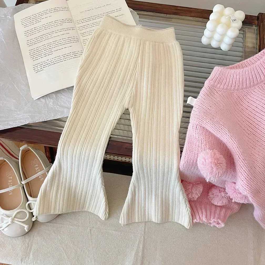 4152 Children Clothes 2024 Autumn and Winter Girls Wool Pants Fashionable Knitted Bell Bottoms Or Ball Knitted Sweater Tops W241213