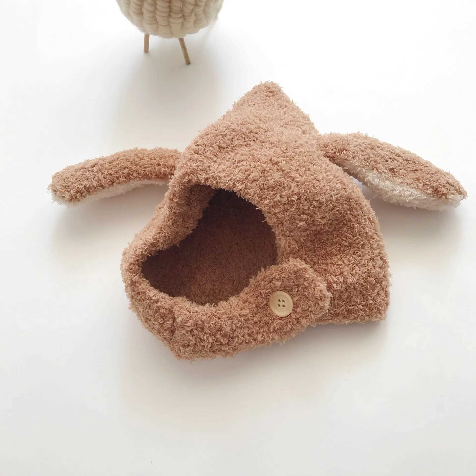 Cute Baby Hat Autumn Winter Rabbit Ears Soft Plush Warm Ear Cap Kids Boys Girls Beanies Solid Color Earflap Hat BonnetXJ241213