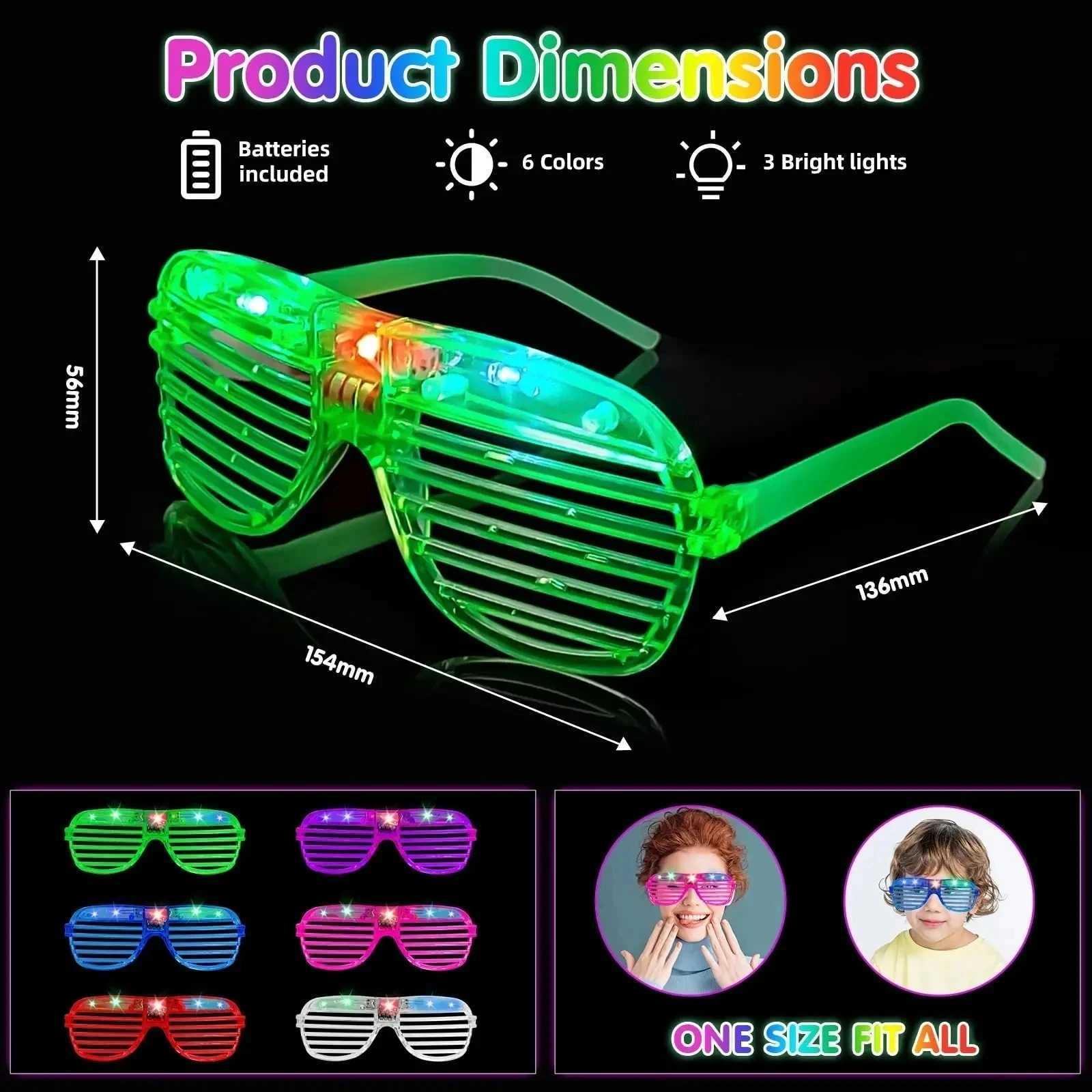 Sunglasses 5-50pcs LED Neon Glasses 6 Neon Colors Light Up Party Glasses Glow in the Dark For Kids Adults Birthday Gifts Toys Party Favors H241213