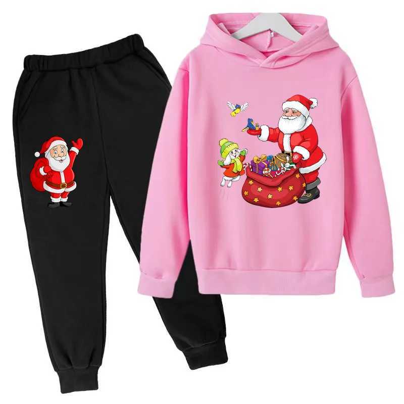 Fall/Winter Childrens Tracksuit Hoodie Set Santa Claus Pattern Christmas Gift 3-13 Years Old Top + Pantsuit Hooded Tracksuit W241213