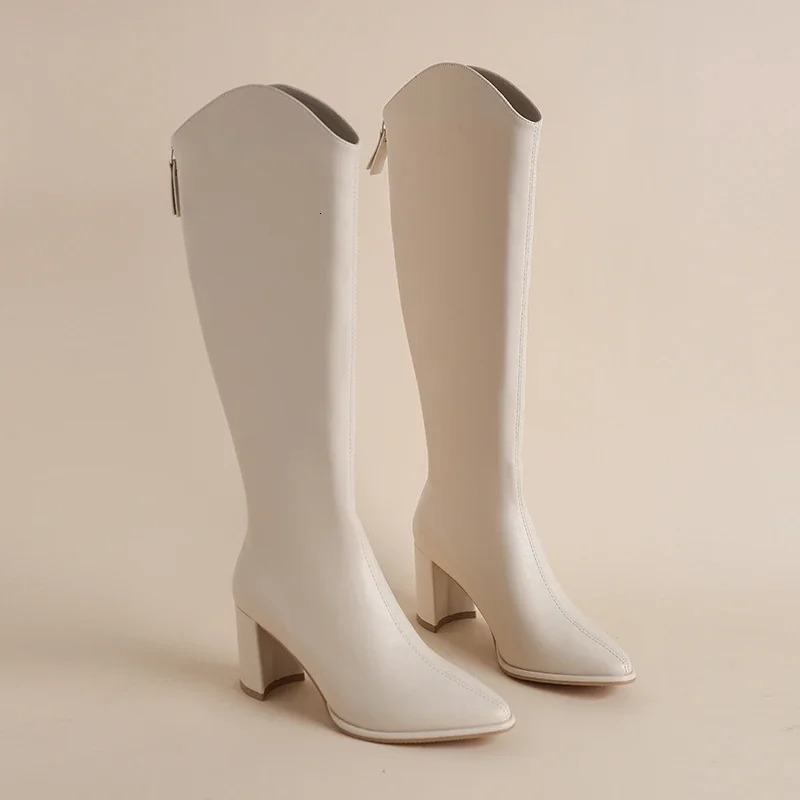 Plus Size 34-43 Women Boots Zipper Thick High Heels Simple Thick High Heels Autumn Winter Boots Knee High Boots 241213