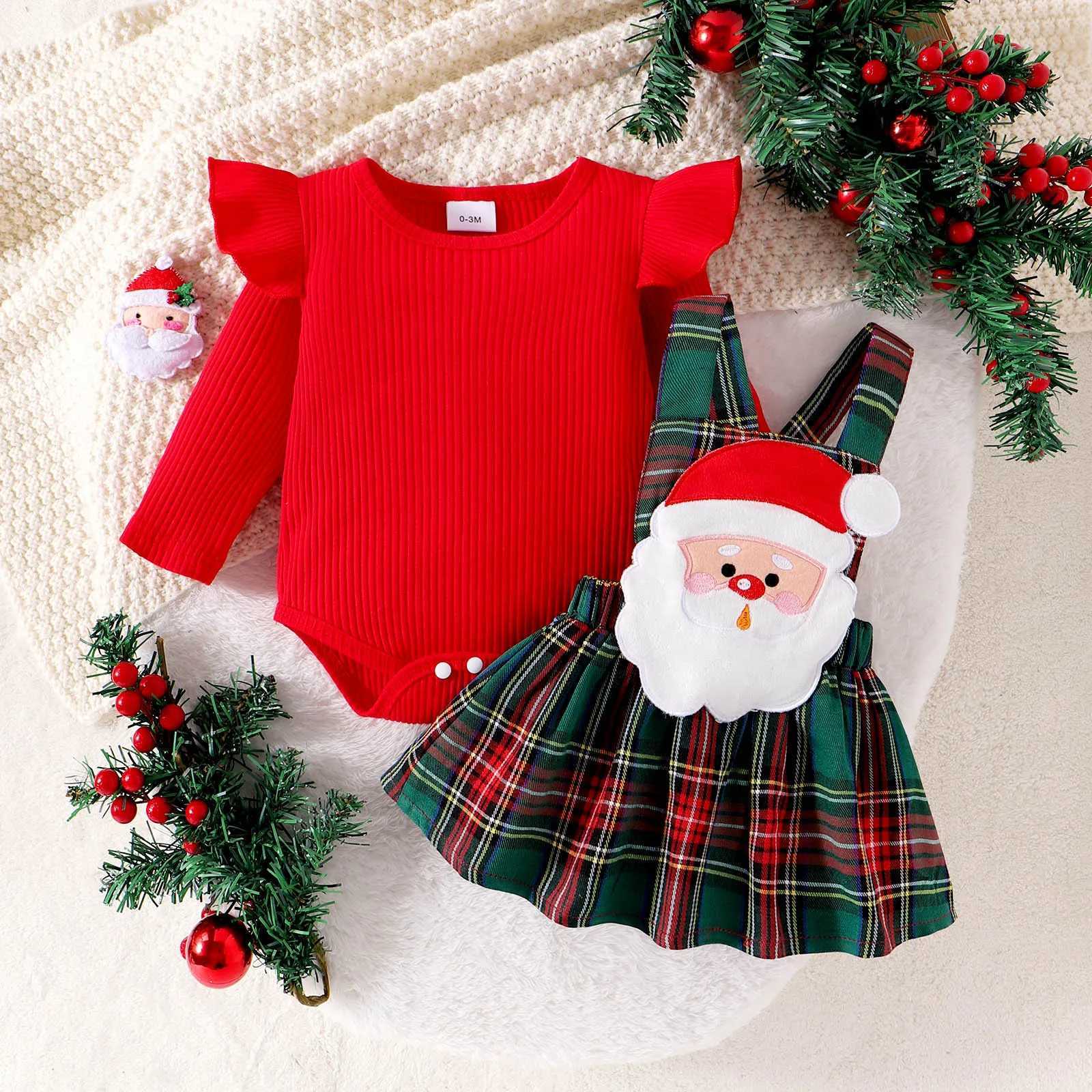 ma baby 0-18M Christmas Newborn Infant Baby Girl Clothes Sets Knit Red Romper Deer Plaid Skirts Headban Xmas Outfits Costume W241213