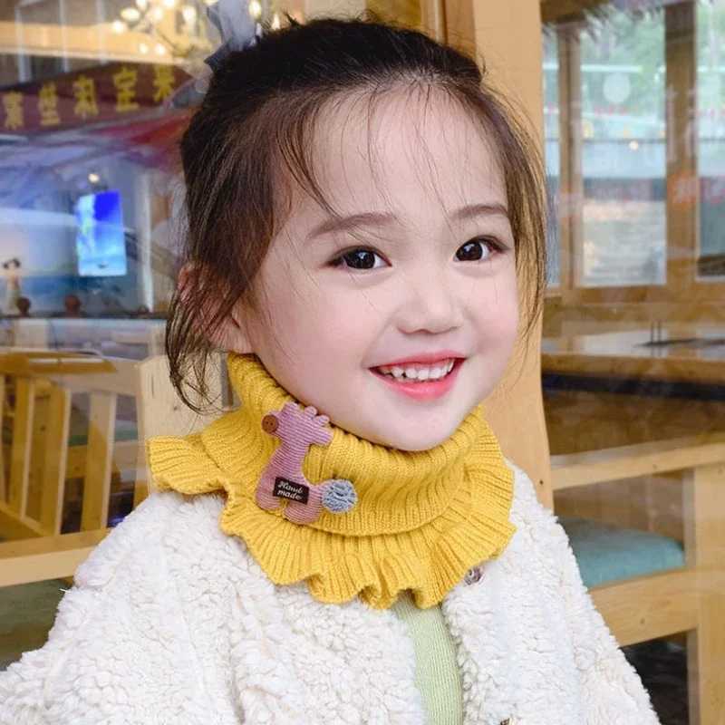Scarves Wraps 6 Colors Baby Knitted Scarf Cartoon Giraffe Ruffle Neck Warmer Girls Kids Accessories Collar Circle Outdoor Winter Warm Scarves H241213