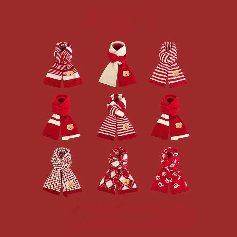 Scarves Wraps New Year Cute Bear Wool Scarf Babies Christmas Thick Soft Neckerchief Chirdren Shawl Winter Warm Cute Neckerchief Accessories H241213