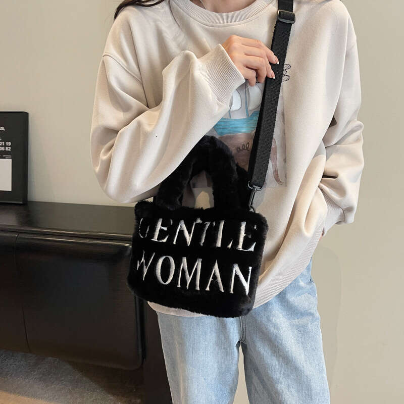 Thailand Gentle Woman Cute Plush Handbag 2023 New Embroidered Letter Single Shoulder Bag