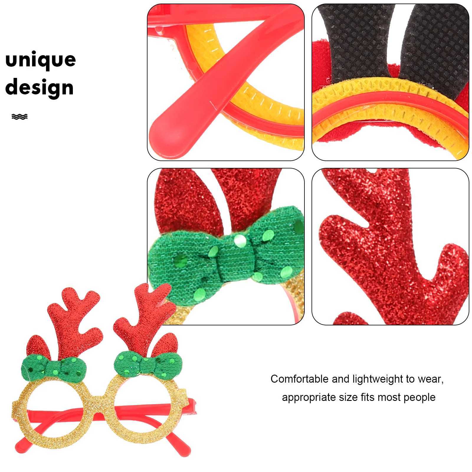 Sunglasses 12PCS Christmas Funny Glasses Creative Antler Sunglasses Photo Props for Kids Party Favors (Green/Brown/Silver/Red) H241213