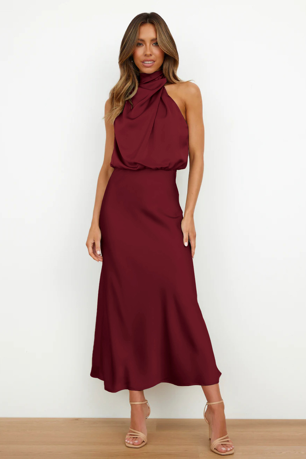2025 hot new free shipping designer dresses for womens casual dresses beige green red black rose red New high-end satin sleeveless dress