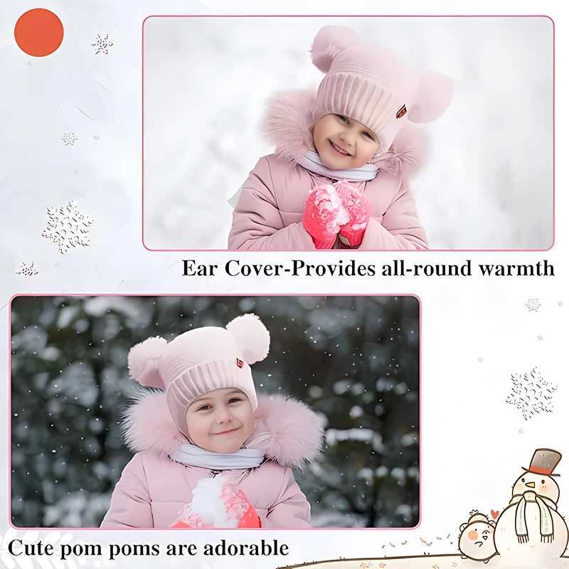 Winter Baby Hat Windproof Toddler Bonnet Cute Pompom Knitted Hats Newborn Beanies Cap Outdoor Warm Infant Accessories 0-2 YearsXJ241213