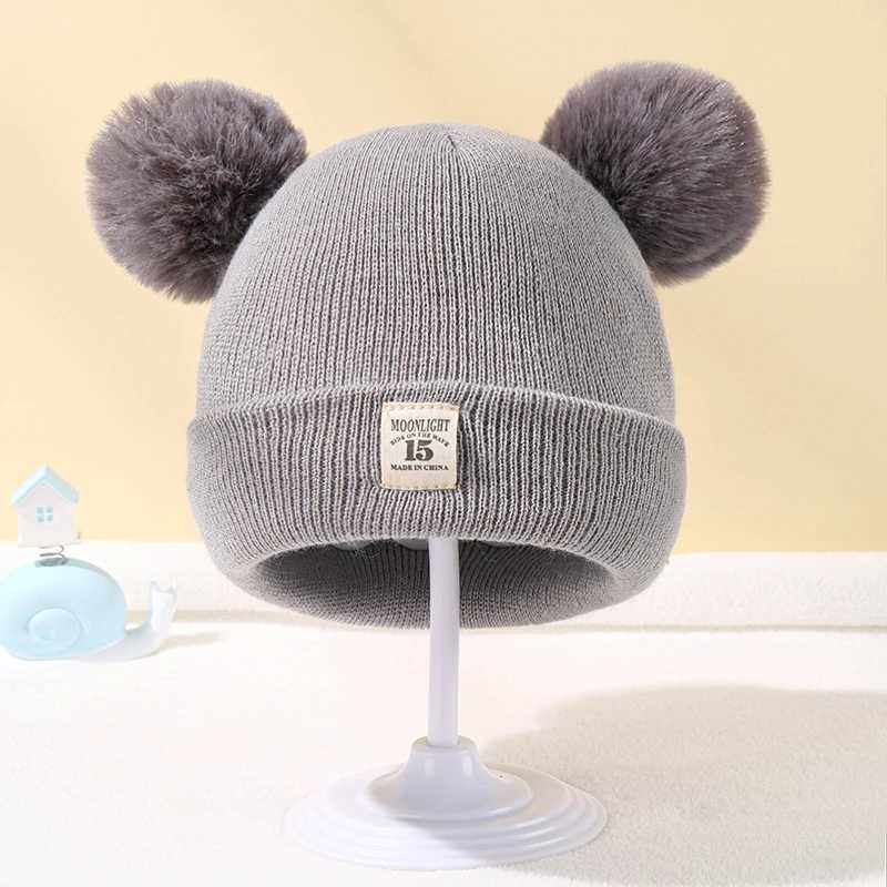 Winter Children Warm Baby Knitted Hats With Pom Kids Knit Beanie Hats Solid Color Childrens Hat For Boys Girls AccessoriesXJ241213
