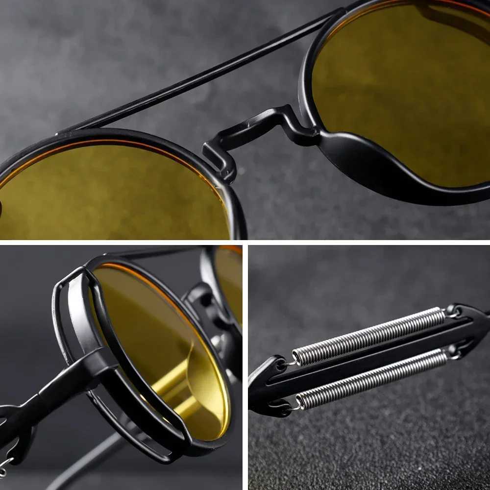 Vintage Punk Round Frame Sun Glasses Men Steampunk Sunglasses Brand Designer Women Eyewear UV400 Outdoor Sports Driving GoogleX241213