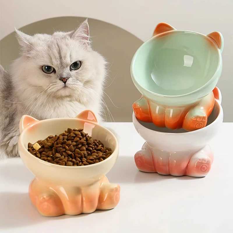 Cat Feeders Gradient Ceramic Cat Bowl Pet Bowl Cat Dining Bowl Drinking Water Pet Supplies Dog Bowl Cat Basin Cat Shaped Feeding Bowl z241213