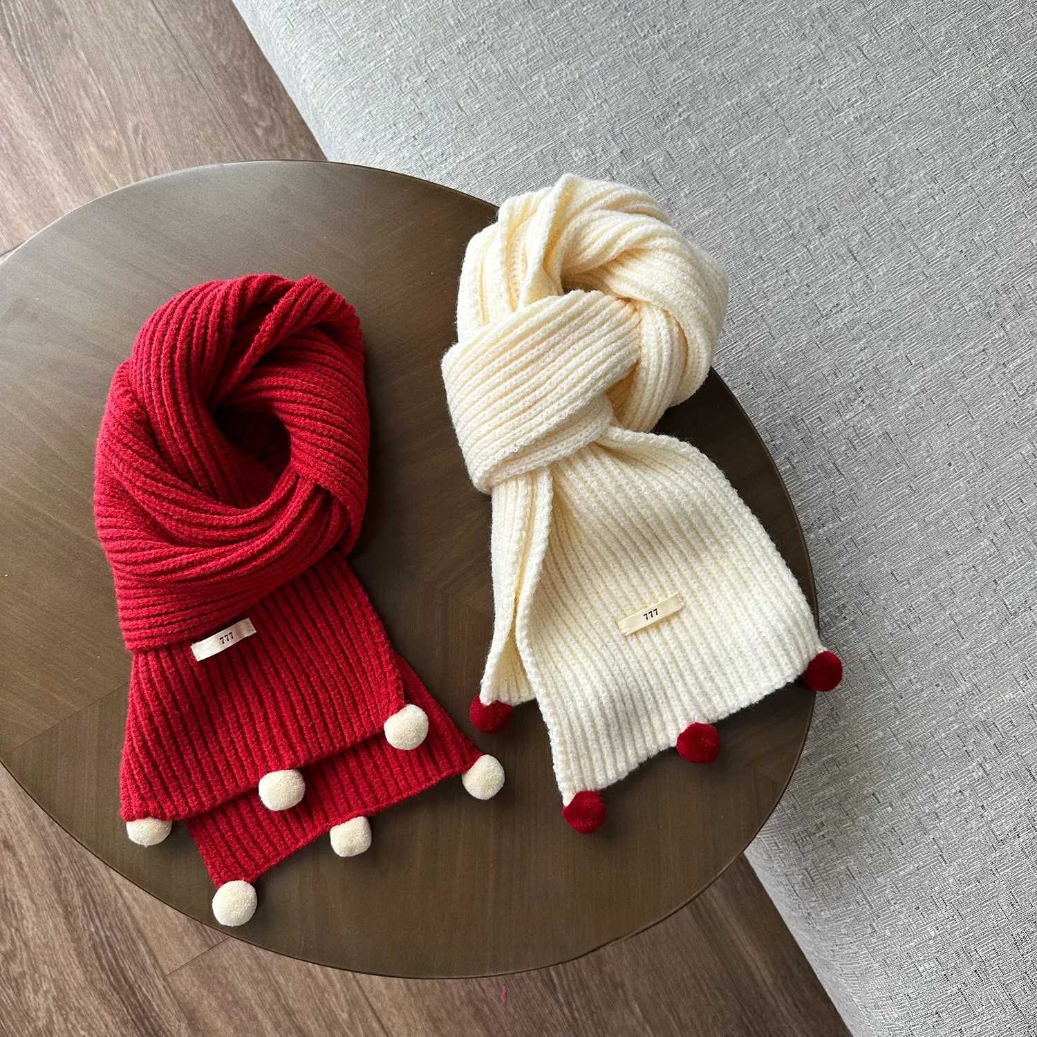Scarves Wraps Baby Winter Warm Shawl New Year Christmas Red Scarves Cute Girls Knitted Long Scarf Children Boys Solid Color Hairy Soft Scarf H241213