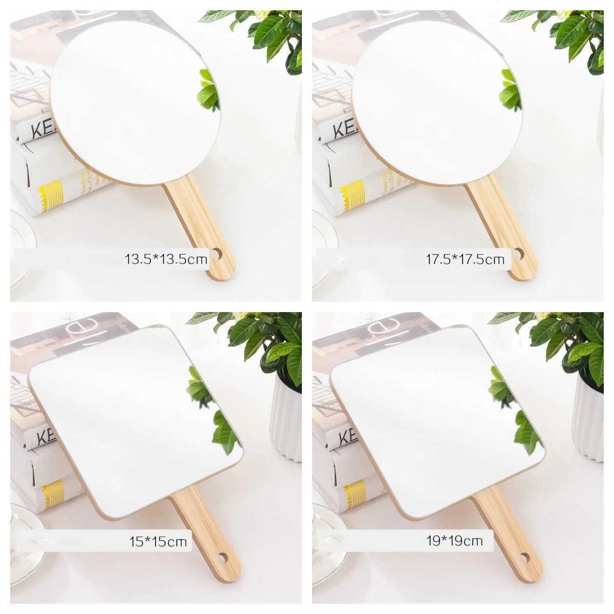 Handheld Travel Mirror Dressing Table Mirror Wood Handheld Plain Mirror Cosmetic Salon Makeup Hand Mirror for HairdressersXJ241213