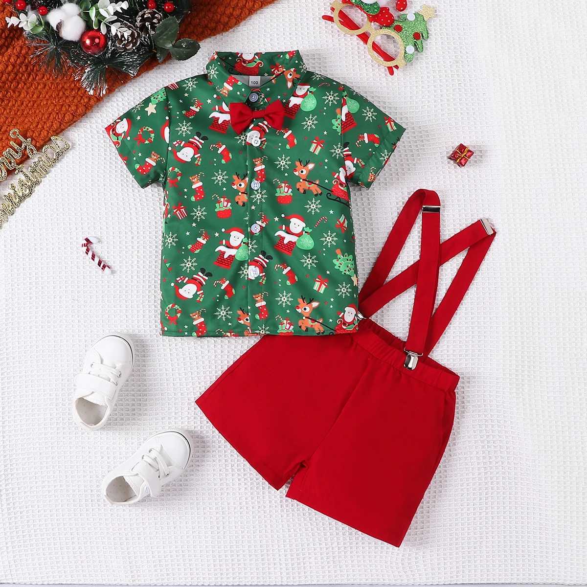 Prowow Baby Christmas Set Childrens Collar Christmas Shirt+Red Top Childrens New Year Clothing Boys Christmas Clothing W241213
