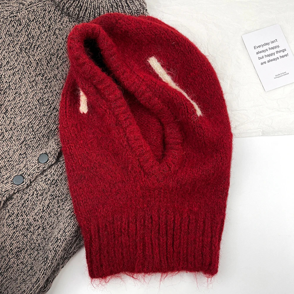 Wool Balaclava Knitted Beanies Hat Mens Winter Warm Neck and Face Scarf Hoodie Unisex Outdoor Cold Skull Hat 241205