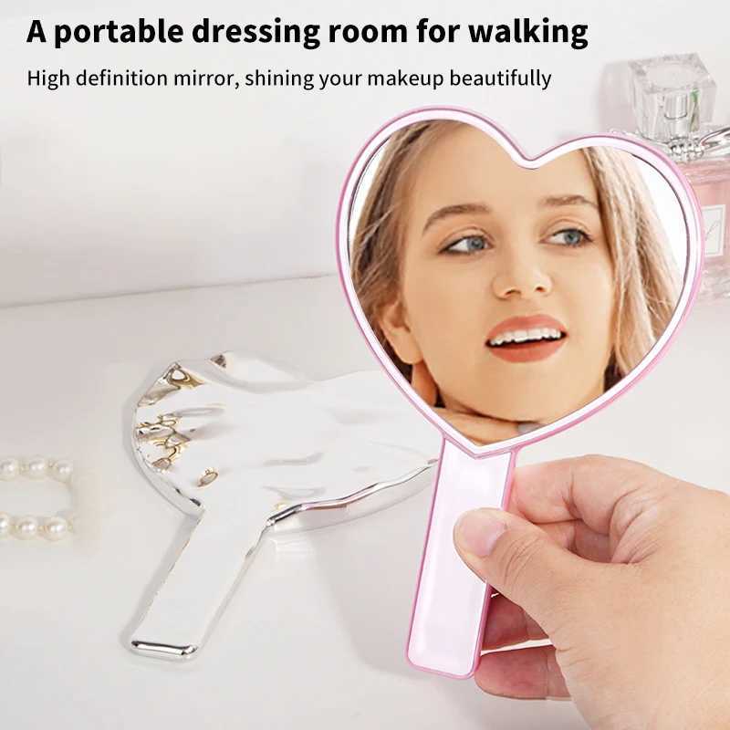 1Pcs Handheld Makeup Mirror Love Heart Mirror Female Handle Makeup Cosmetic Beauty Tools Handheld Vanity Make Up MirrorXJ241213