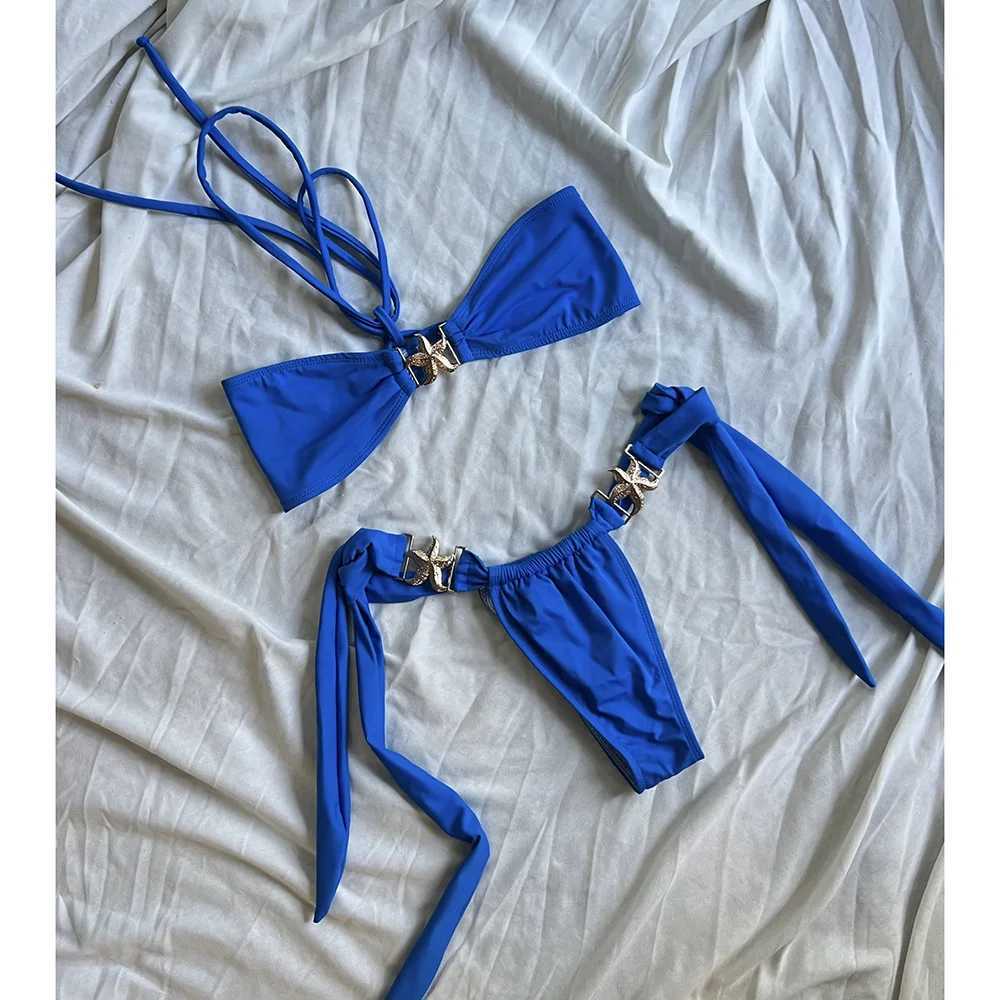 Push Up Bikinis Women Swimsuits 2024 Swimwear Sexy Starfish Bikini Set Thong Brazilian Biquini Bathing Suit Solid BeachwearXJ241212