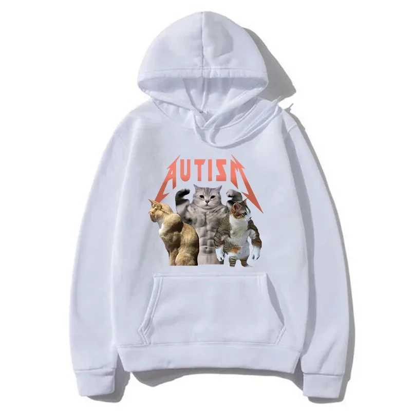 Buff Cats Autism Memory Mens Hoodies Fitness Cat Printed Fashion Hip Hop Pullover Womens Spring Autun Comfortable Street Clothing W241213
