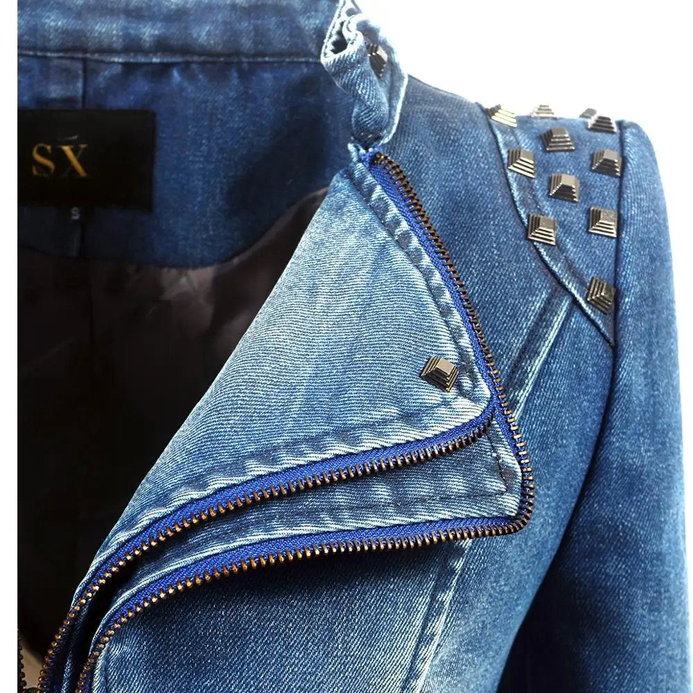SX Womens Spring/Autumn Cowboy River Punk Short Slim Jacket Motorcycle Windproof Zipper Jacket 241209