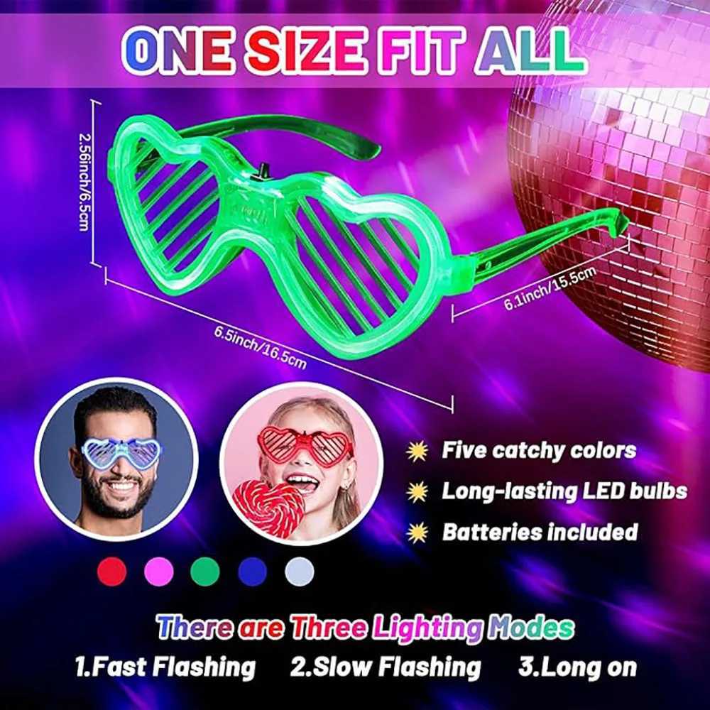 Sunglasses 5/10/20/30Pcs Glow In The Dark Glasses Heart Shaped LED Light Up Sunglasses Glow Neon Party Favor for Kids Adults Party Supplies H241213