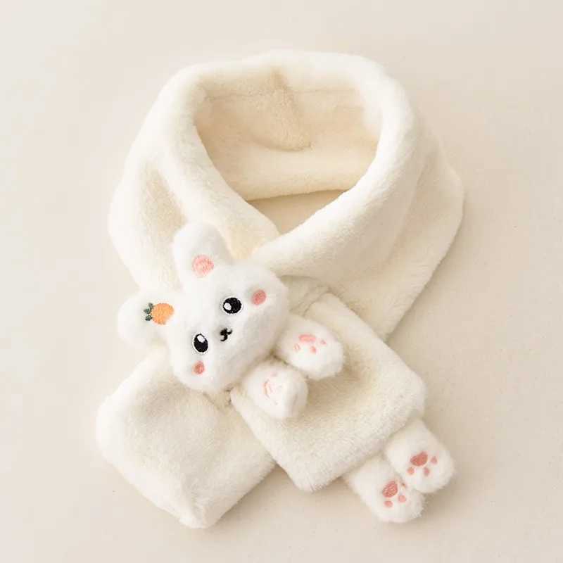Scarves Wraps Korean Boys Girls Winter Thick Plush Cross Childrens Scarf Baby Bib Cute Cartoon Rabbit Faux Fur Neck Protection Warm Shawl H241213