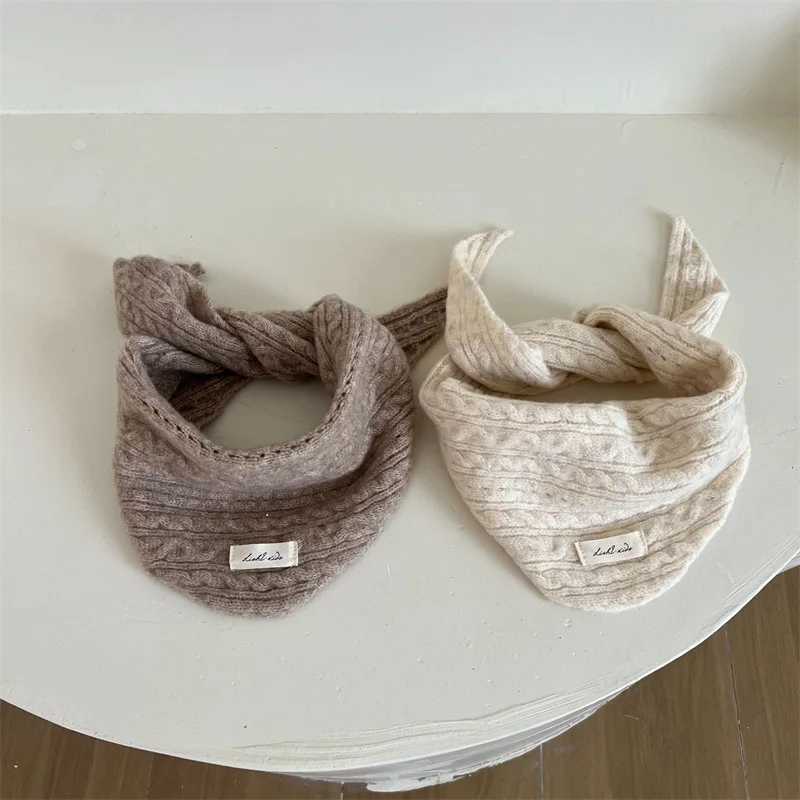 Scarves Wraps Korean Knitted Wool Scarf for Baby Winter Warm Cashmere Scarves for Boy Girl Cute Triangular Bandage Scarf Kids Neckerchief H241213