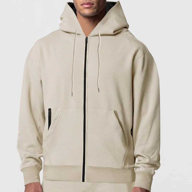 Autumn and Winter Mens Solid Color Zipper Long Sleeve Hoodie Sports and Leisure Wool Warm Hoodie W241213