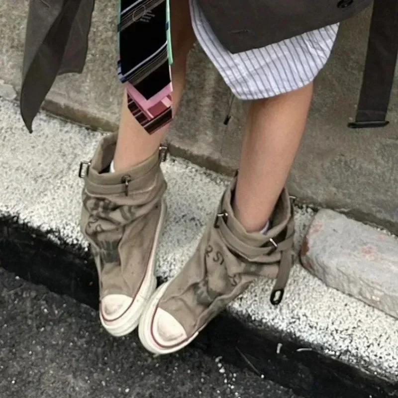 er Denim Sneakers Womens High Heels Canvas Flat Shoes Trend Autumn Ankle Boots Rock Botas Mujer Zapatillas 241213