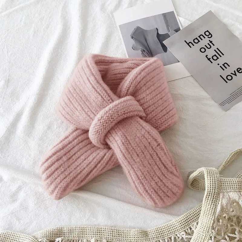 Scarves Wraps Candy Color Children Scarf Korean Woolen Knitted Cross Neckerchief Winter Baby Girl Boys Warm Scarves H241213