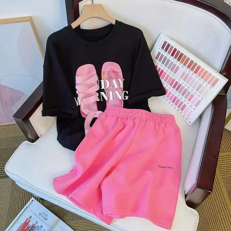 Women's Two Piece Pants 2024 New Korean Style Sportswear 2-piece Set Fashionable Summer Outfit For Women Short Slves Shorts Y241213KJUV