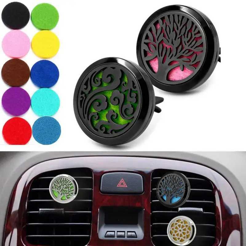 30mm Car Air Vent Aroma Essential Oil Diffuser Stainless Steel Locket With Vent Clip Car Air ener Vent Clip 5 PadsXJ241213