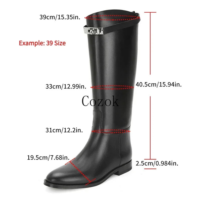2024 Thigh High Boots Brown Women Vintage Leather Square Heel Knee Height Buckle Boot Keep Warm Round Toe Shoes British Style 241213