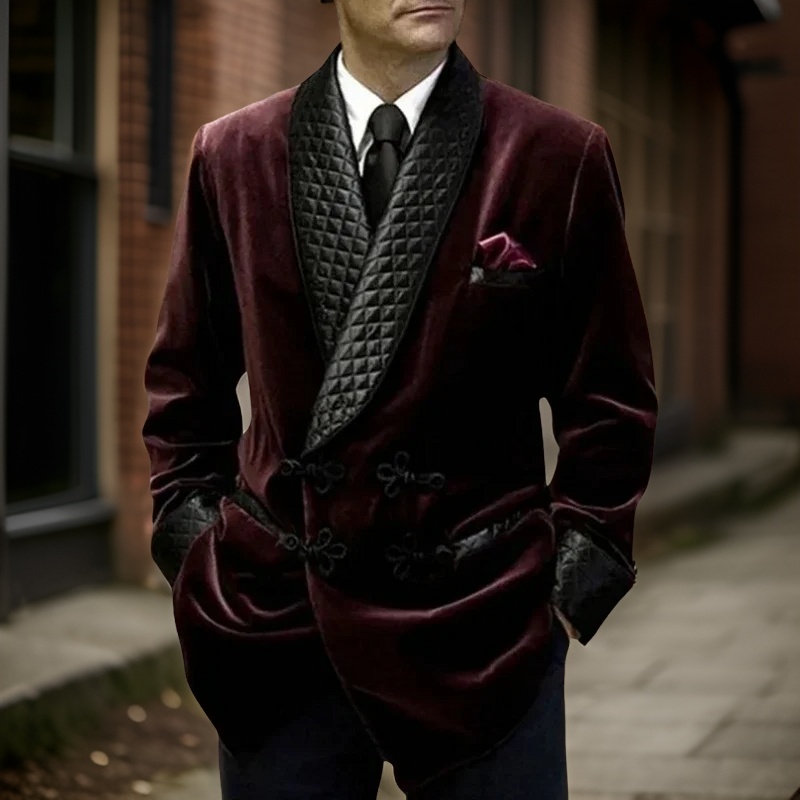 1 Pc Veet Smoking Jacket Shawl Lapel Loose Men Suit Prom Blazer Retro Dinner Party Male Fashion Coat 2024 Latest Designs