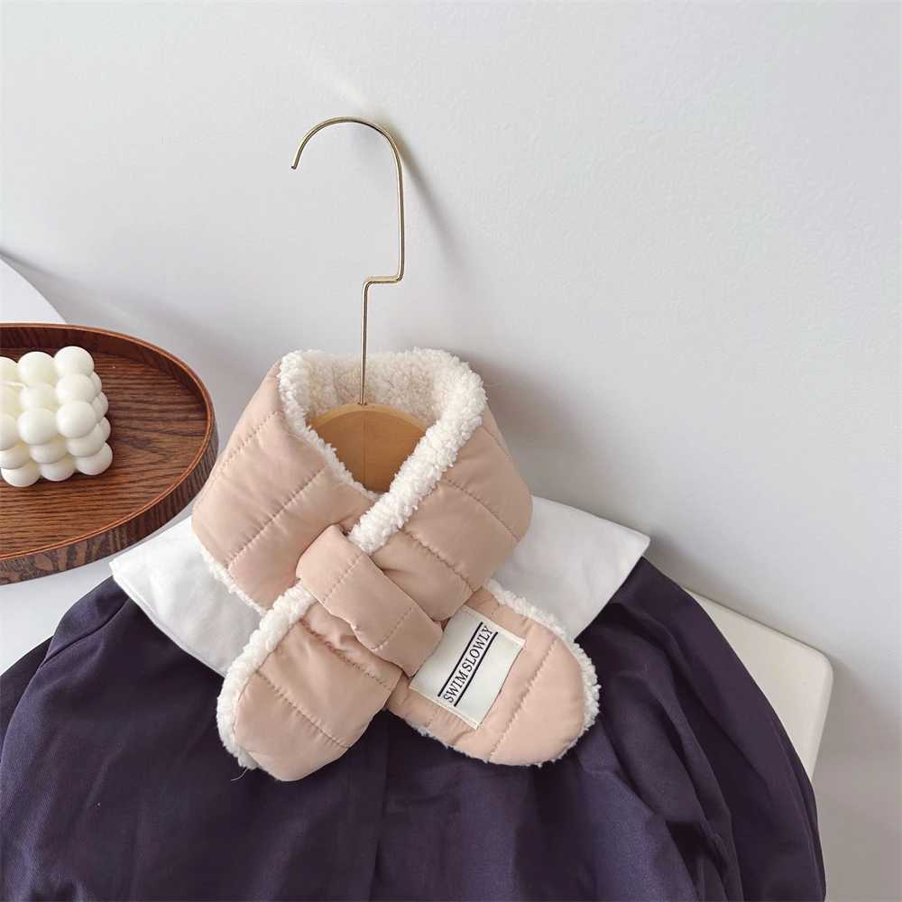 Scarves Wraps Winter Soft Fleece Wool Baby Scarf Children Warm Plush Neck Wrap Boy Girl Cross Cotton Padded High Quality Muffler Neck Scarf H241213