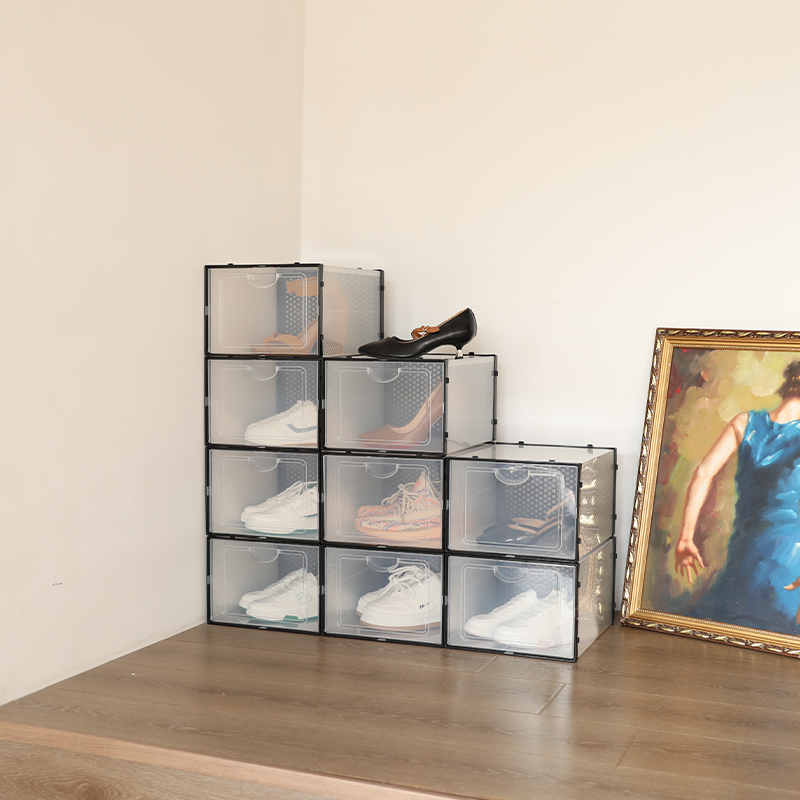 Large double frame plastic transparent shoe box Amazon hot selling folding storage box dustproof and waterproof PP basketball shoe box