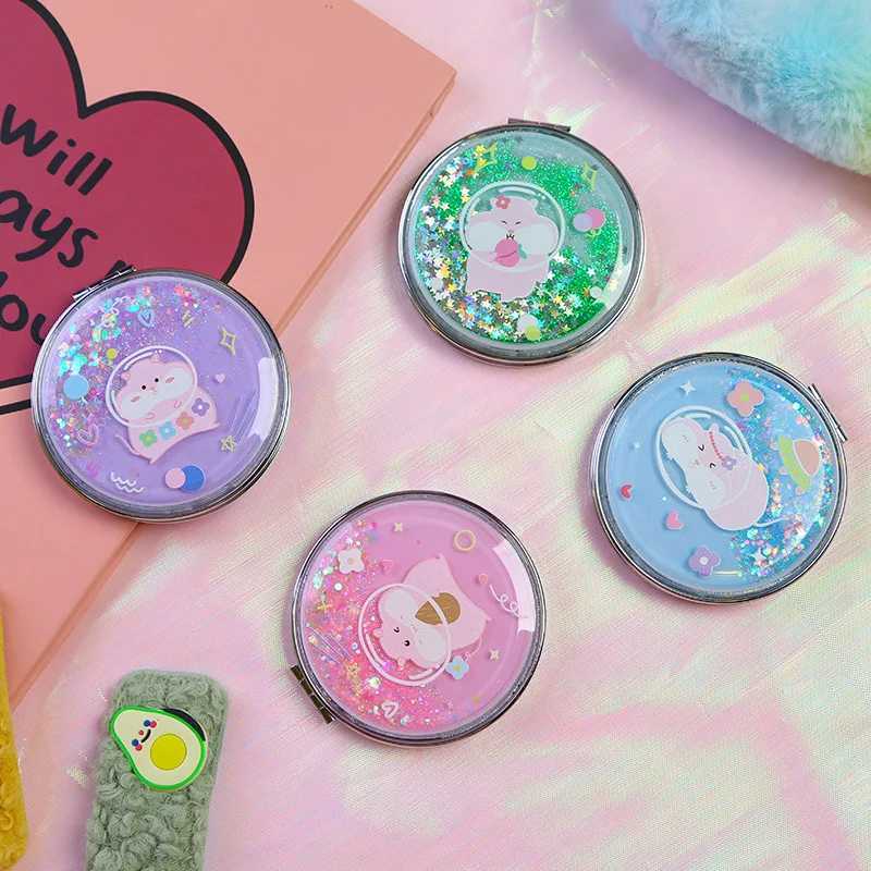 TSHOU884 Portable Double-Sided Folding Cosmetic Mirror Girl Gift Flowing Sparkling Sand Mini Avocado Makeup Mirror CompactXJ241213