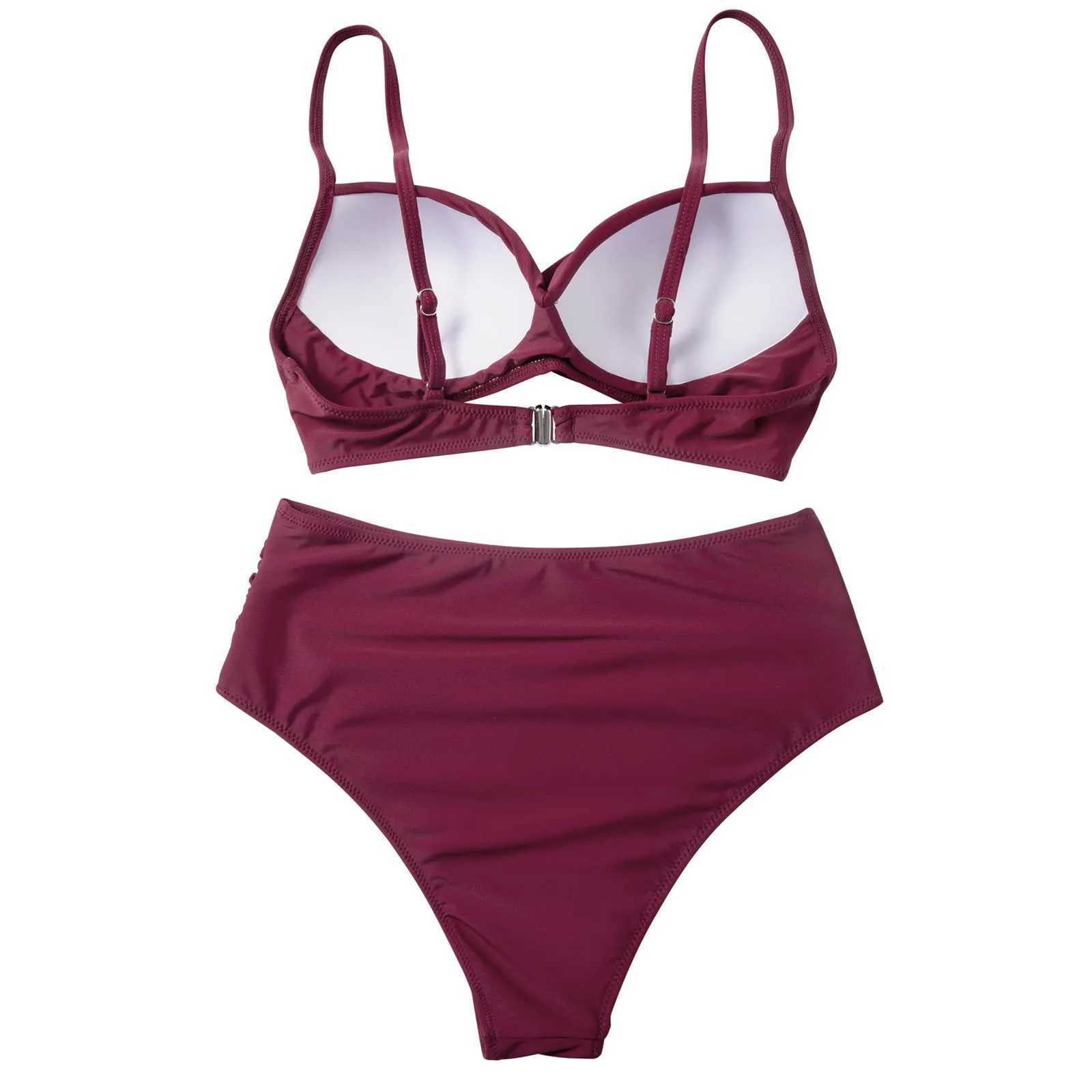 2024 Sexy WomenS Bikini Sets Push Up Swim Bathing Suit High Cut Swimsuit Vintage Solid Color Beachwear XJ241212