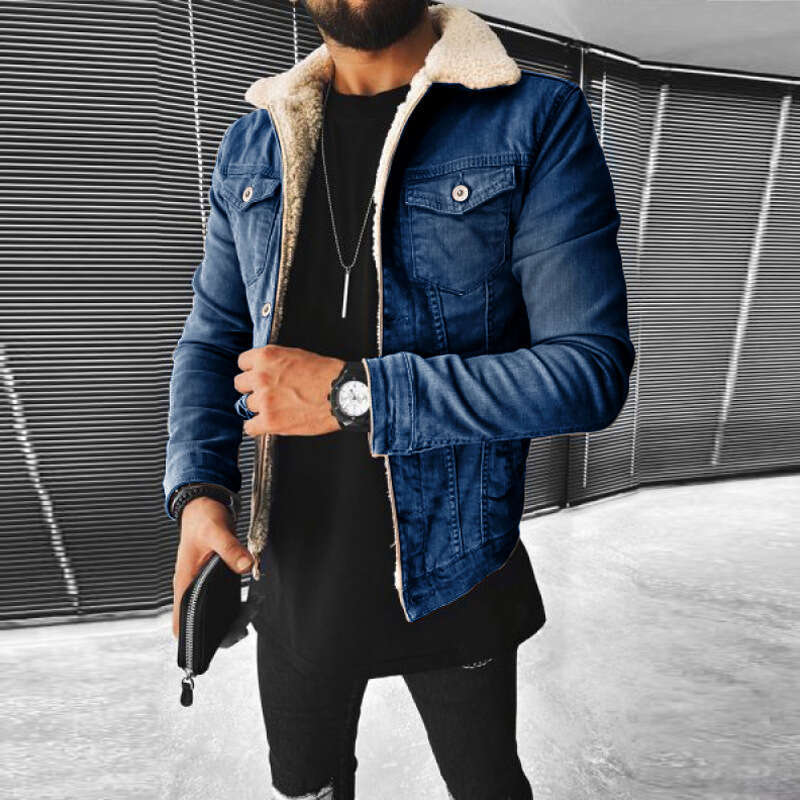 European And American Outerwear Imitation Lamb Wool Style Thick Denim Men's Winter New Jacket Fashionable Quality Classic