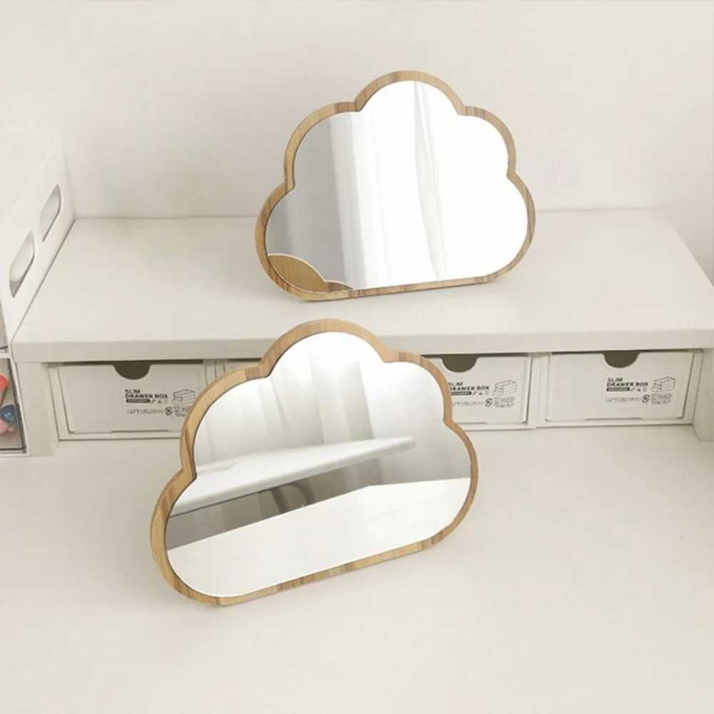 Wooden Mirror Frame Compact Mirror Cloud Shape Portable Desktop Mirror High Definition Mirror Surface Detachable Makeup MirrorXJ241213