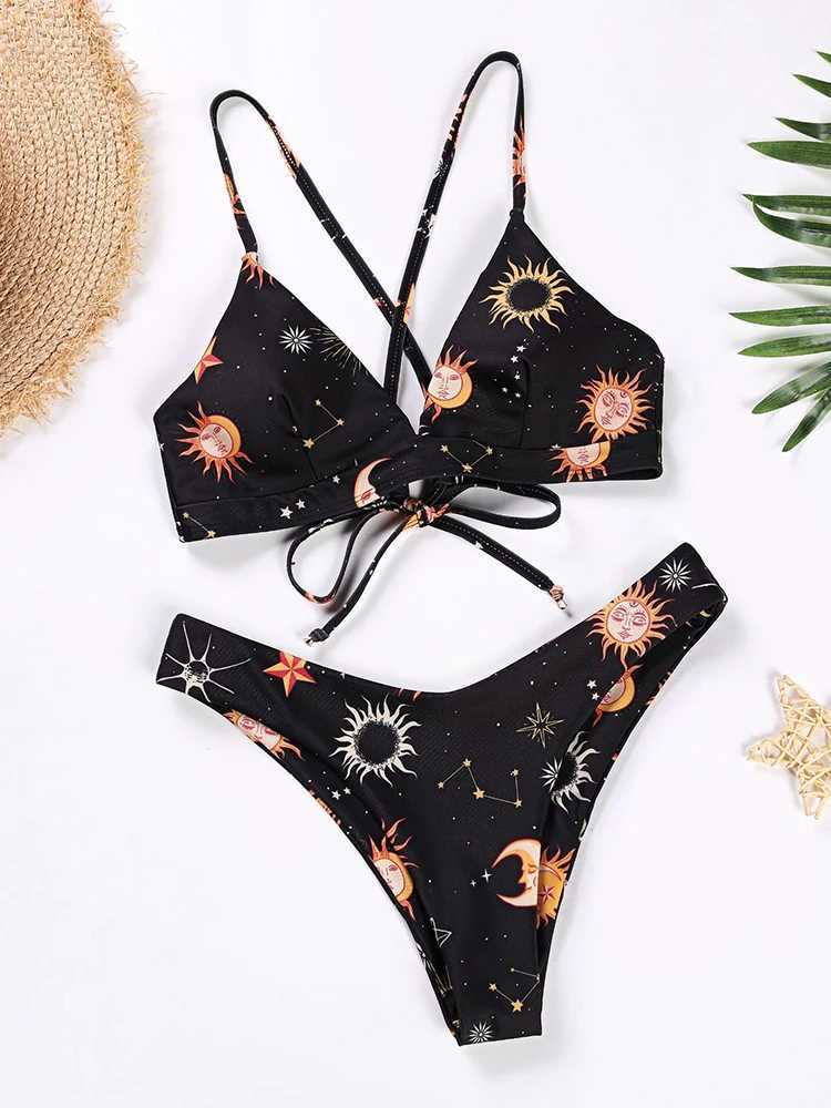 Sunflower Printed Bikini Set Sexy Swimwear Women 2023 Mujer Push Up Padded Biquini Bathers Bandage Bathing Suit Swimsuit BikiniXJ241212
