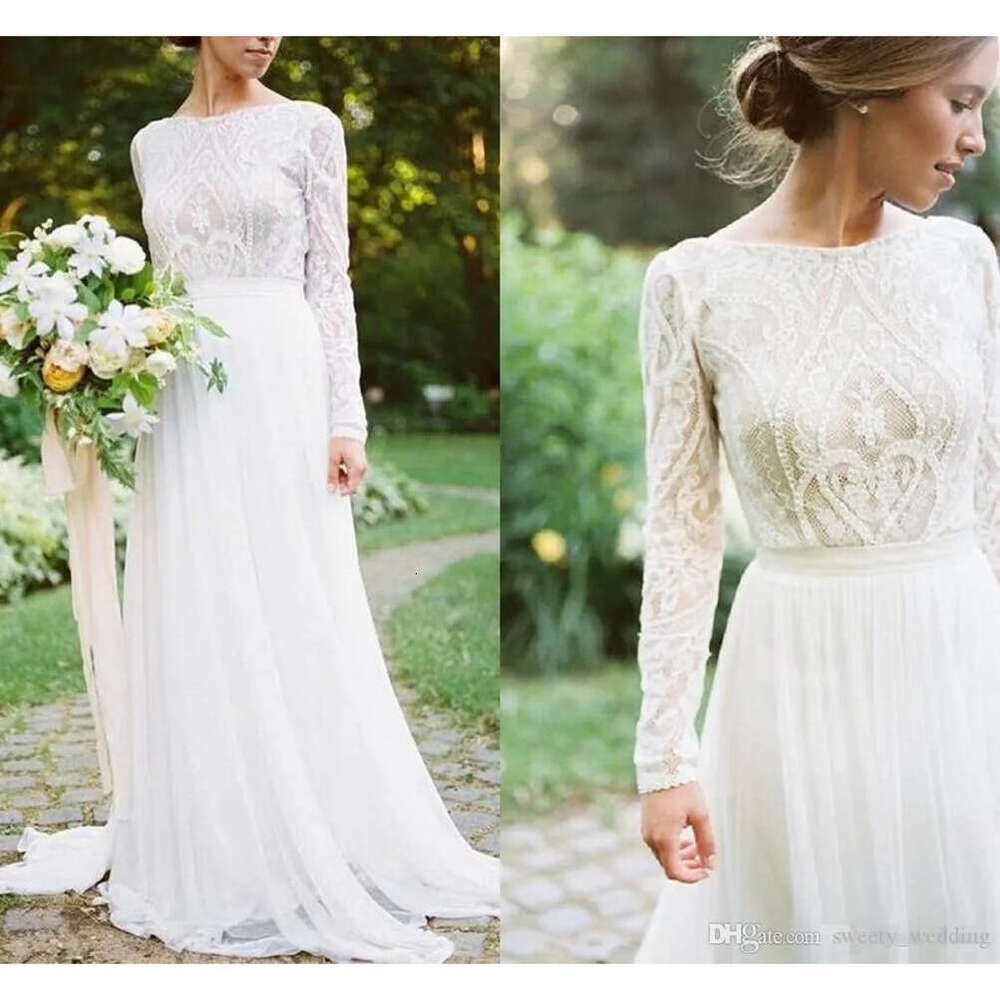 Full Lace Vintage Bohemian Wedding Dresses Country Style Long Sleeves Fairy Plus Size Garden Farm Bridal Reception Dress