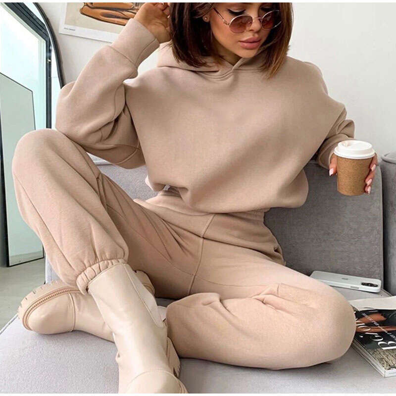 European American Women's Autumn Winter New Hooded Sweatshirt Two-Piece Set, Trendy Clothing, Fashionable And Casual Temperament